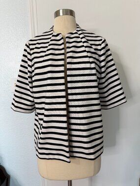 Chico’s Black White Striped Open Front Blazer Jacket Size 1